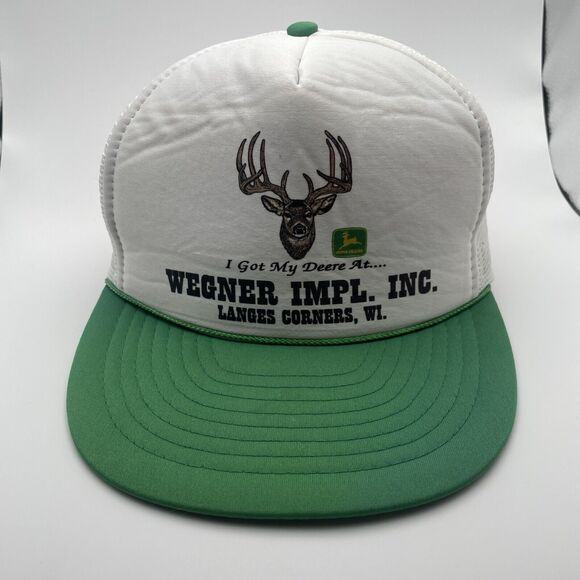 Vintage John Deere Hat Cap White Green Adjustable Double Snapback Trucker Rope - Picture 2 of 11